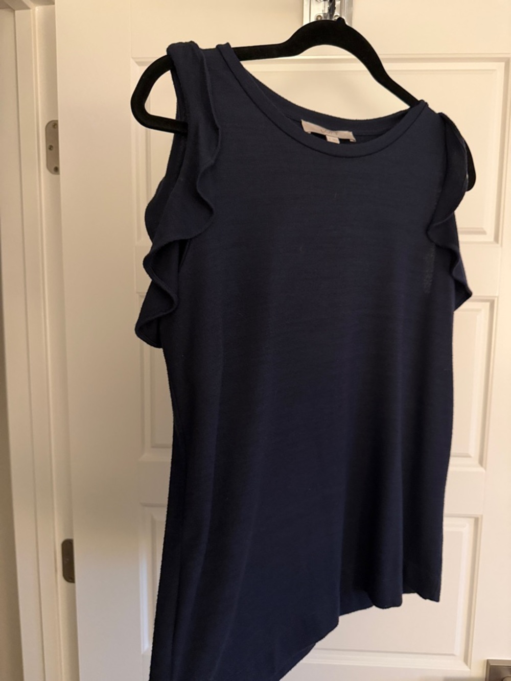 LOFT Navy Ruffle Cold Shoulder Top - Picture 3 of 3